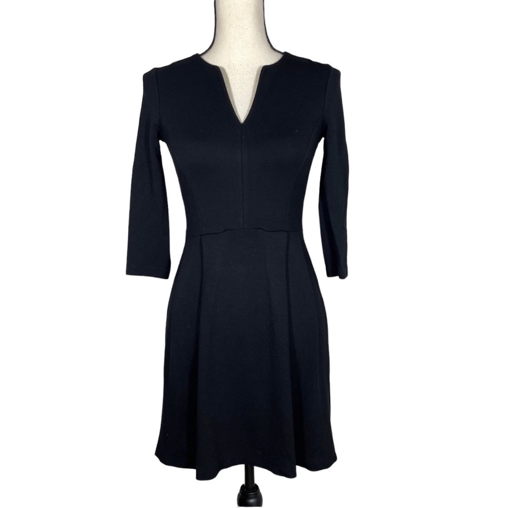 French Connection Black Notch Neck Pleated 3/4 Sleeve Mini Dress 2